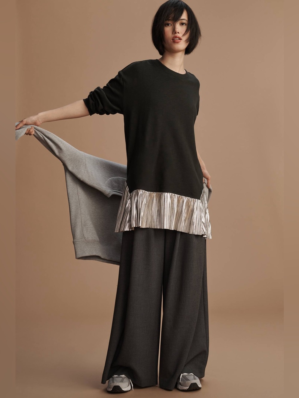 Anthropologie Pilcro Metallic Twofer Pleated Tunic Blouse - XL